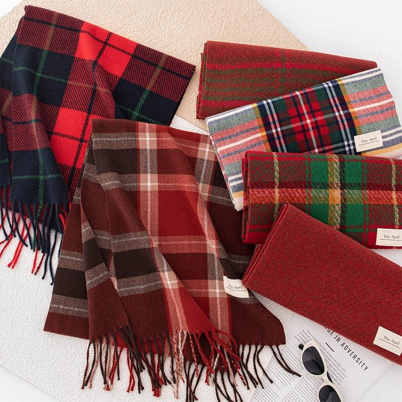 Autumn and winter Christmas scarf atmosphere imitation cashmere women's high-end sense plaid red new winter warm scarf