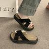 Thick-bottomed Cool Slippers Women's Outer Wear 2025 Summer New Fashion Roman Pearl Muffin Fairy Style Slippers Female Tide