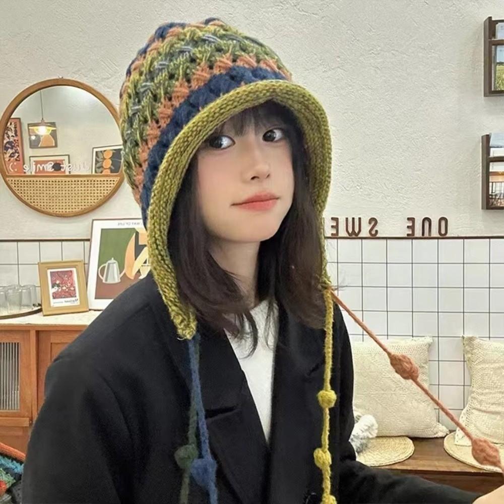 Ethnic Style Knitted Woolen Hat Tassel Ear Protection Cap Fashion Winter Bomber Cap for Women