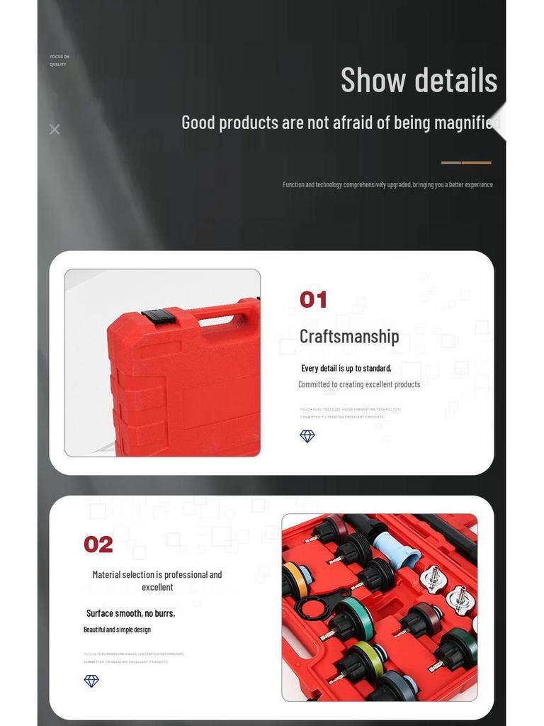 34-Piece Car Radiator Pressure Tester & Coolant Leak Detection Kit with Vacuum Pressure Gauge