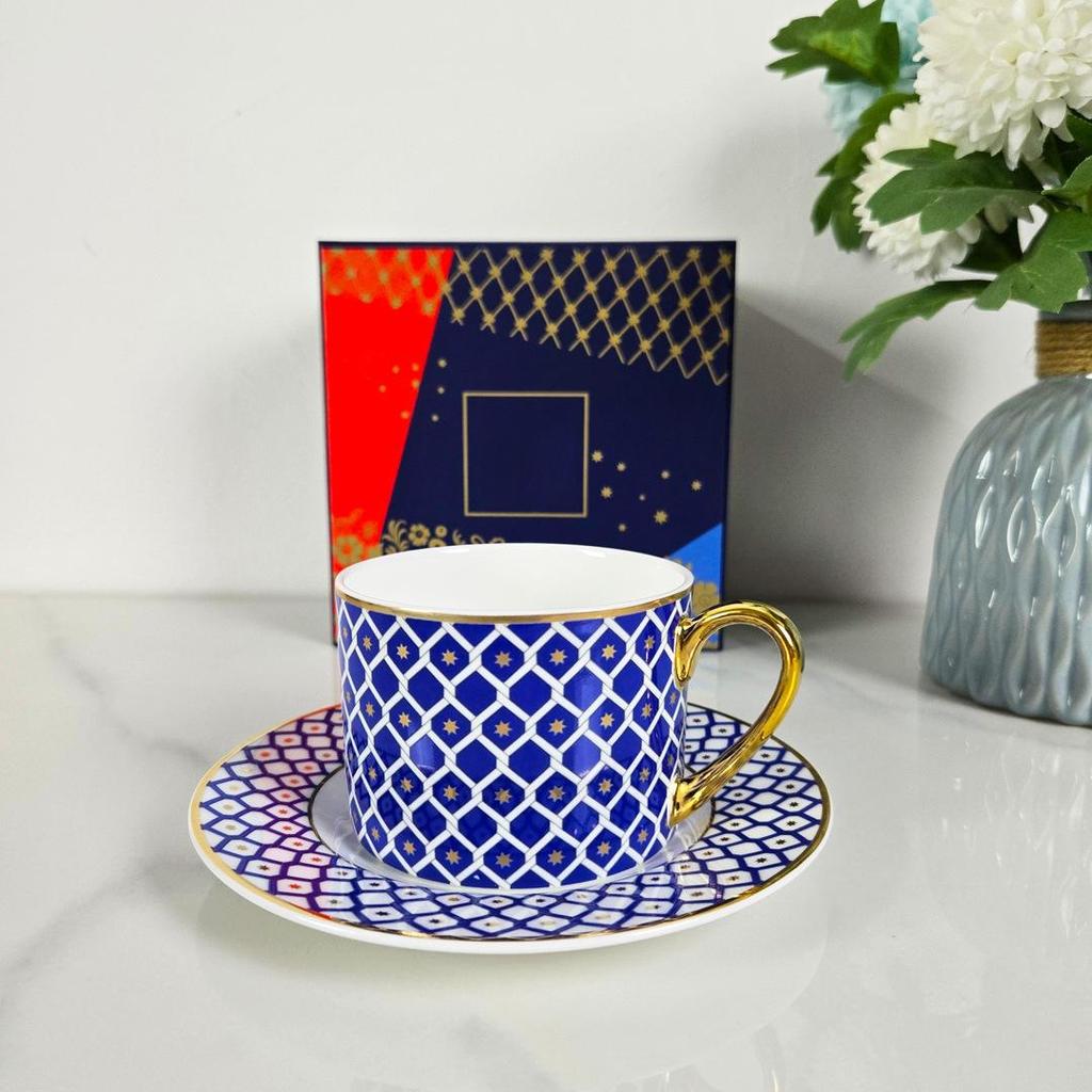 Set de Cești și Căni de Ceai și Cafea din Porțelan Os cu Șapte Culori, Placat cu Aur, cu Farfurioare