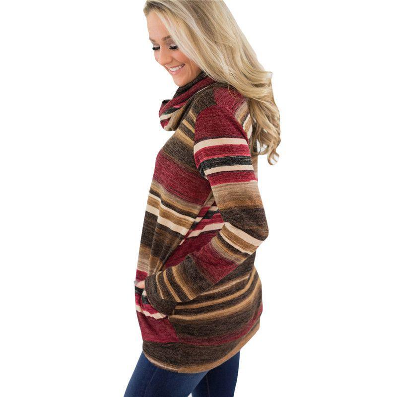 Womens Hoodie Blouse Sweatshirt Long Sleeve Jumper Pullover Striped Top Shirt