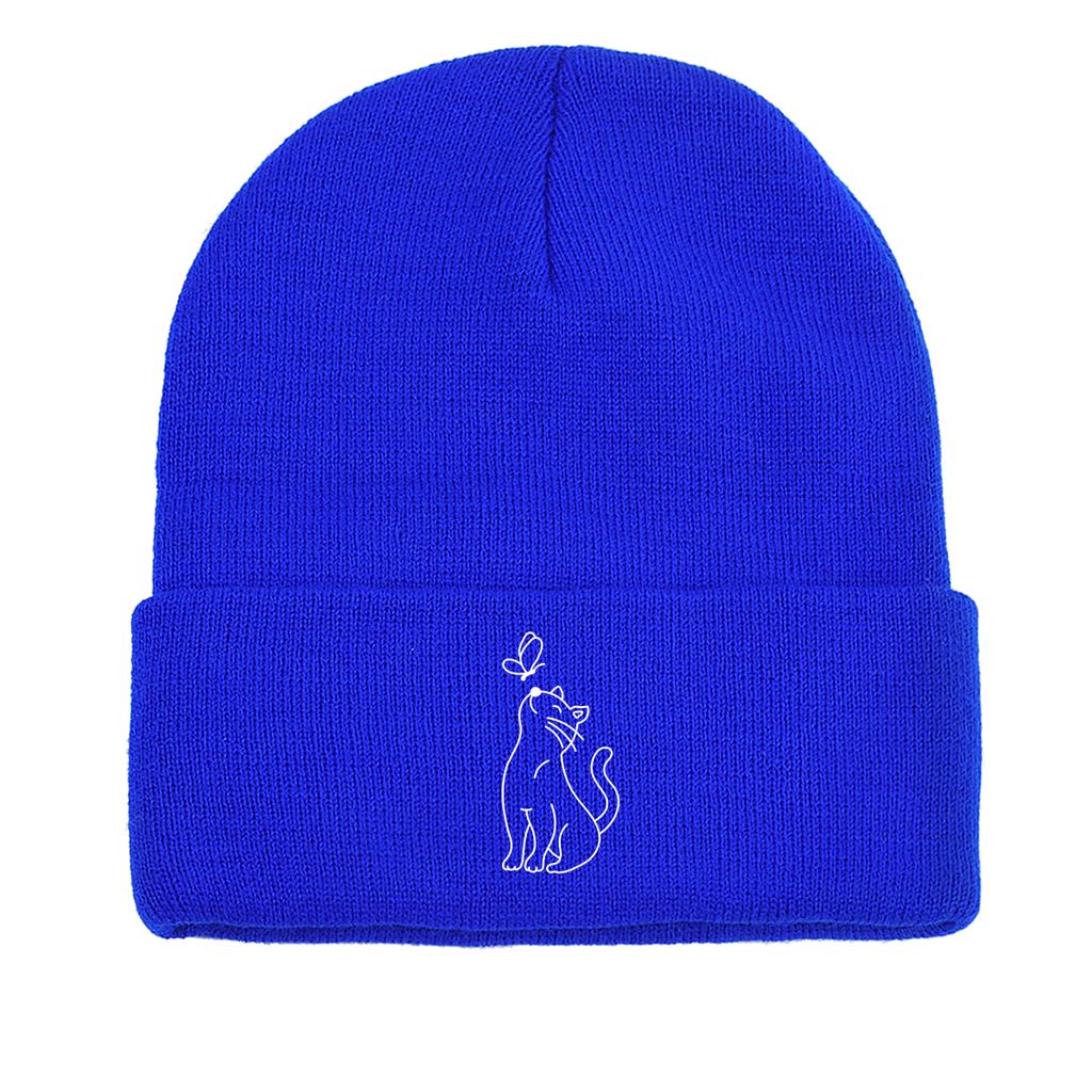 Cute Cat Butterfly Print Winter Hats Knit Cap Beanie Hat For Man Thermal Solid Color Knitted Hat Beanie Perfect For Daily Wear