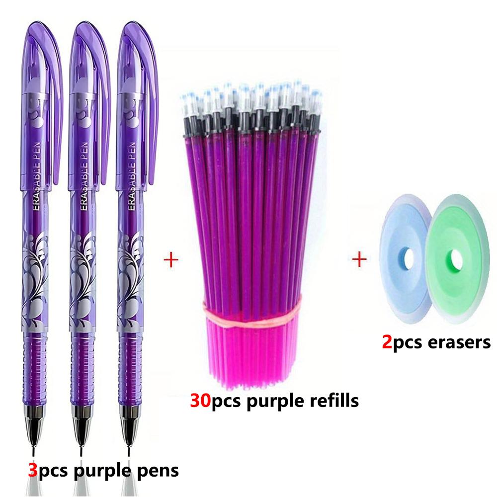 

35 шт./набор 6 цветов нейтральные стираемые ручки, синие/черные/красные/зеленые/оранжевые/фиолетовые чернила гелевые ручки для письма моющиеся ручки школьные канцелярские принадлежности 35pcs set фиолетовый