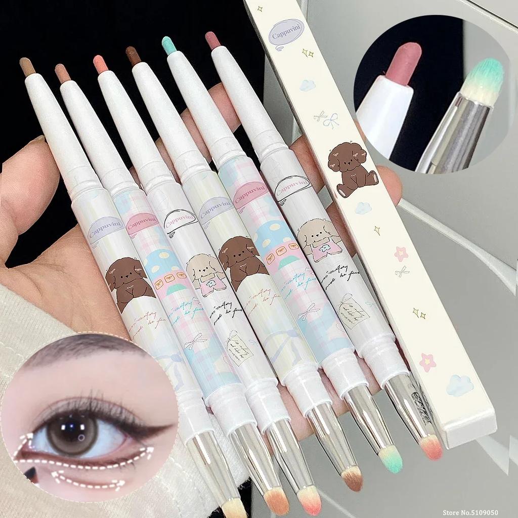 Double-head Milk Green Eyeliner Shadow Pencil Waterproof Lasting Ultra-thin Shimmer Matte Colorful Eyeliner Gel Pen With Brush