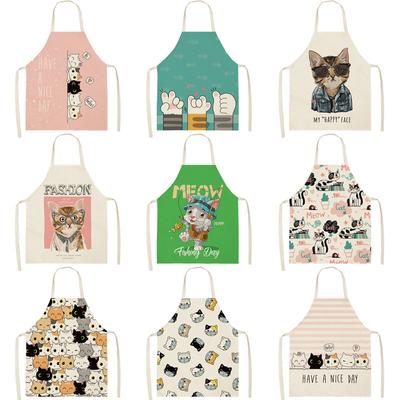 Cooking Home Kitchen Apron Cartoon Cat Print Sleeveless Color Apron Men Women Baking