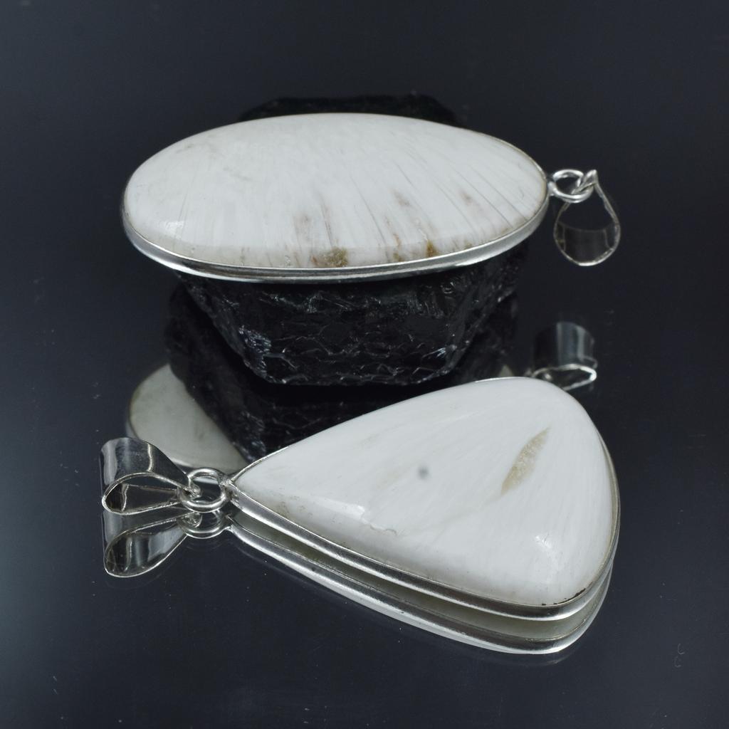 Oval-Pear Cut 100 Ct Scolecite Pendant Healing Stone 925 Silver Gemstone Pair AR-1767-S