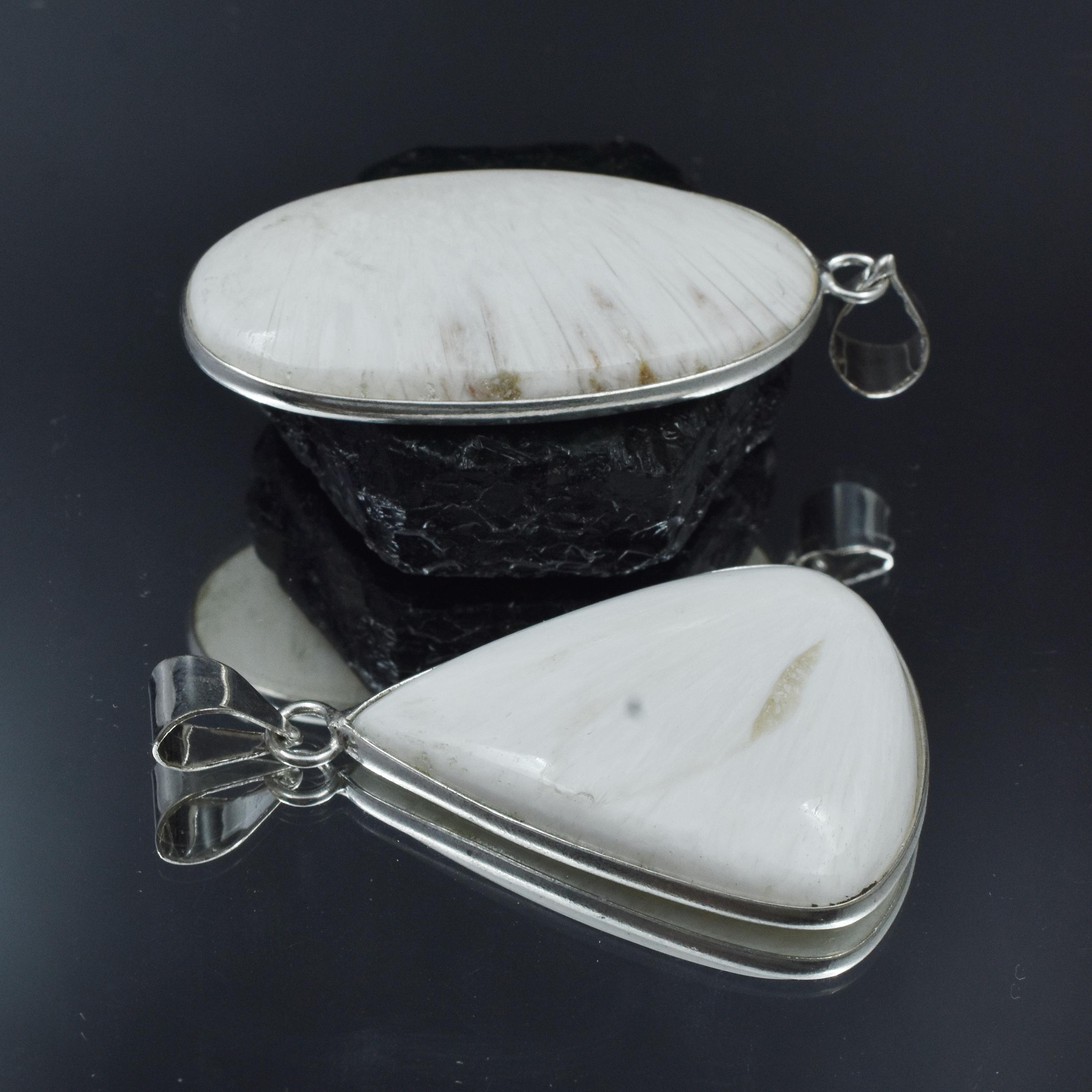 

Oval-Pear Cut 100 Ct Scolecite Pendant Healing Stone 925 Silver Gemstone Pair AR-1767-S