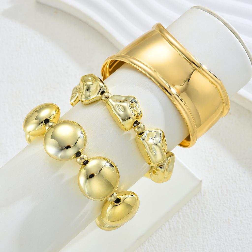 17KM 3 Piece Irregular Beaded Metal Bangle Set Fashion Jewelry Women Trendy Shiny Daily Party Accessory Gift For Her