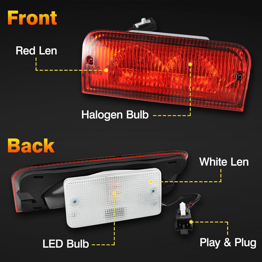 Center High Mount Stop Light Third Brake Light With Indoor LED Lamp Compatible With 1992- Ford E150 E250 E350 E450 E550 Econoline Super Duty Replaces