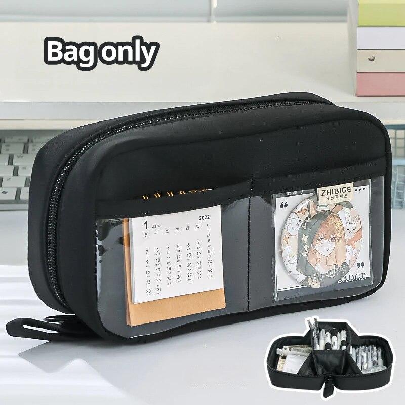 Transparent Pencil Bag with Large Capacity Volcano Shape Convenient for Storing Rulers Pens Memos Can Fit on a 180° Flat Desk