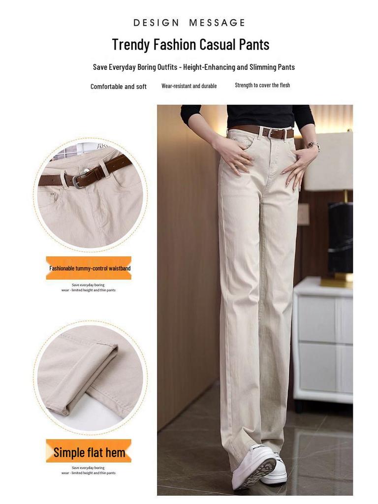 Women's High Waist Elastic Straight Leg Jeans - 2025 Spring/Autumn Collection: Versatile, Casual, Loose Fit, Slimming, Narrow/Wide Leg Options