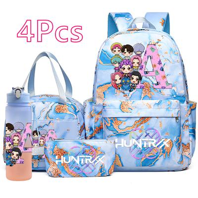 4Pcs/set Anime K-Pop Printed Backpack Handbag Pencil Case with 750Ml Water Bottler for Teenager Boy Girl Schoolbag Large Capacity Bookbag Kid Gift