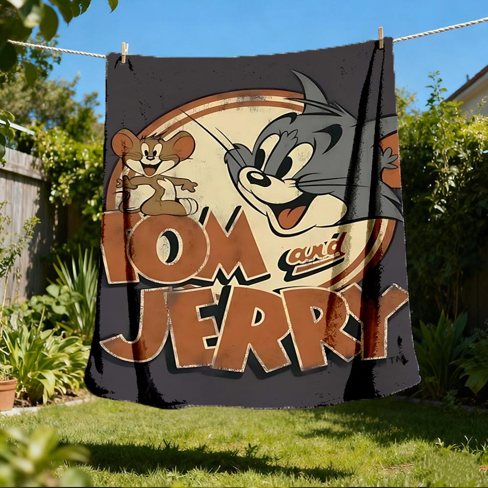 

1 шт. Плед из фланели Tom and Jerry для улицы, мягкий, легкий и теплый, для дивана, офиса 80x120cm