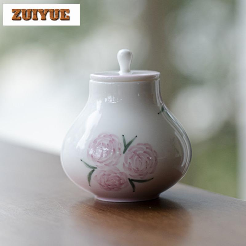 Hand Drawn Rose Ceramic Creative Tea Box Organizer Moisture-proof Creative Storage Tank Containers Tea Caddy POT Tea Set Gift