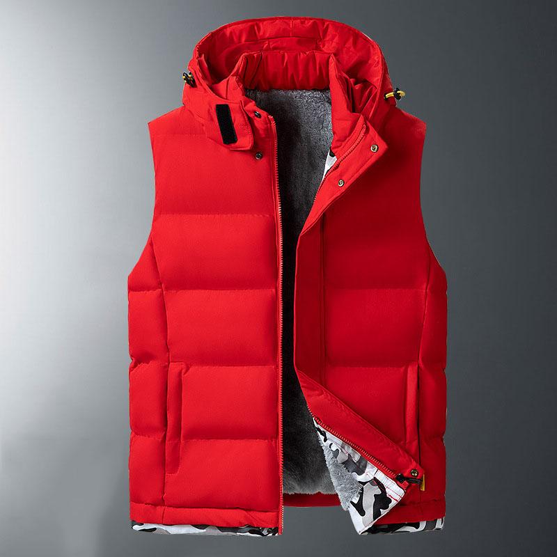 Big Size Men's Padded Vest Hooded Zip-up Fleece Lined Sleeveless Jacket Male Winter Thick Warm Brushed Work Hiking Plus 9XL 10XL