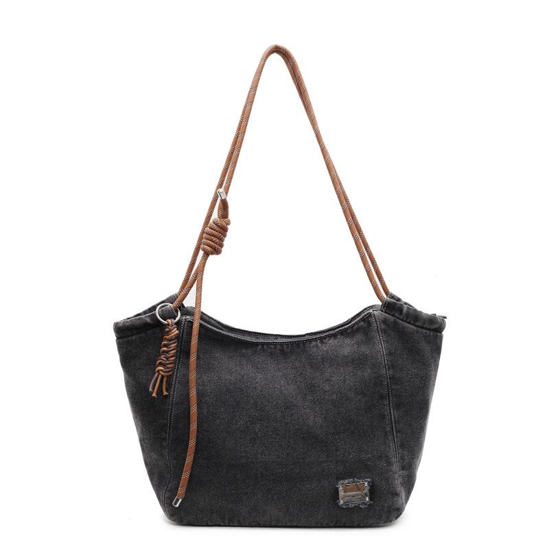 Denim Tote Bag Women's Shoulder Bag Student Class Large Capacity Spring and Summer Handbag Fashion Wing Bag