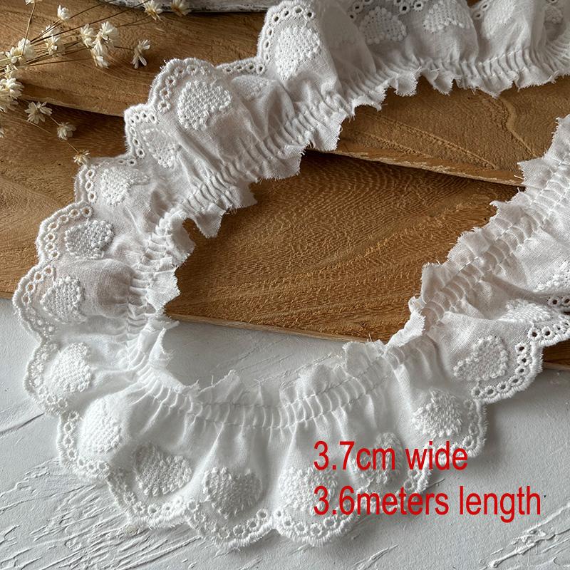 

4 ярда(3,6 млн.)Долларов США/лот шириной 3,7 см, белый/бежевый, из чистого хлопка, с вышивкой сердца, плиссированное кружево, детская одежда, кружевные декоративные материалы «сделай сам» 4Yards length