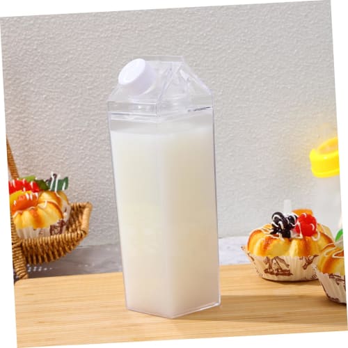 Frcolor Clear Milk Cup, Milk Carton Water Bottle, Milk Carton Container, Refrigerator Drink Container, Clear Container, Clear Water Bottle, Travel Wat