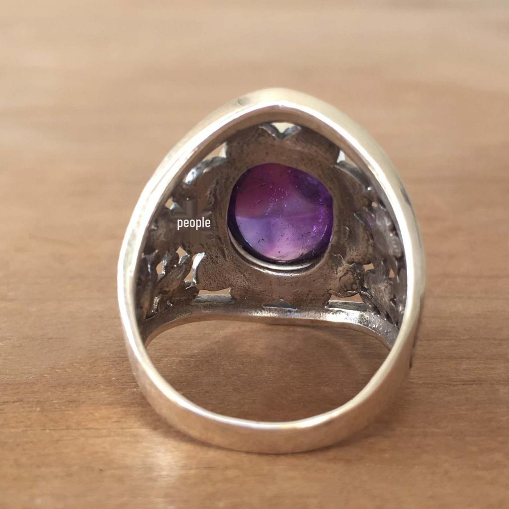 Anello Fiore di Ametista Vintage in Argento Antico per Uomo e Donna