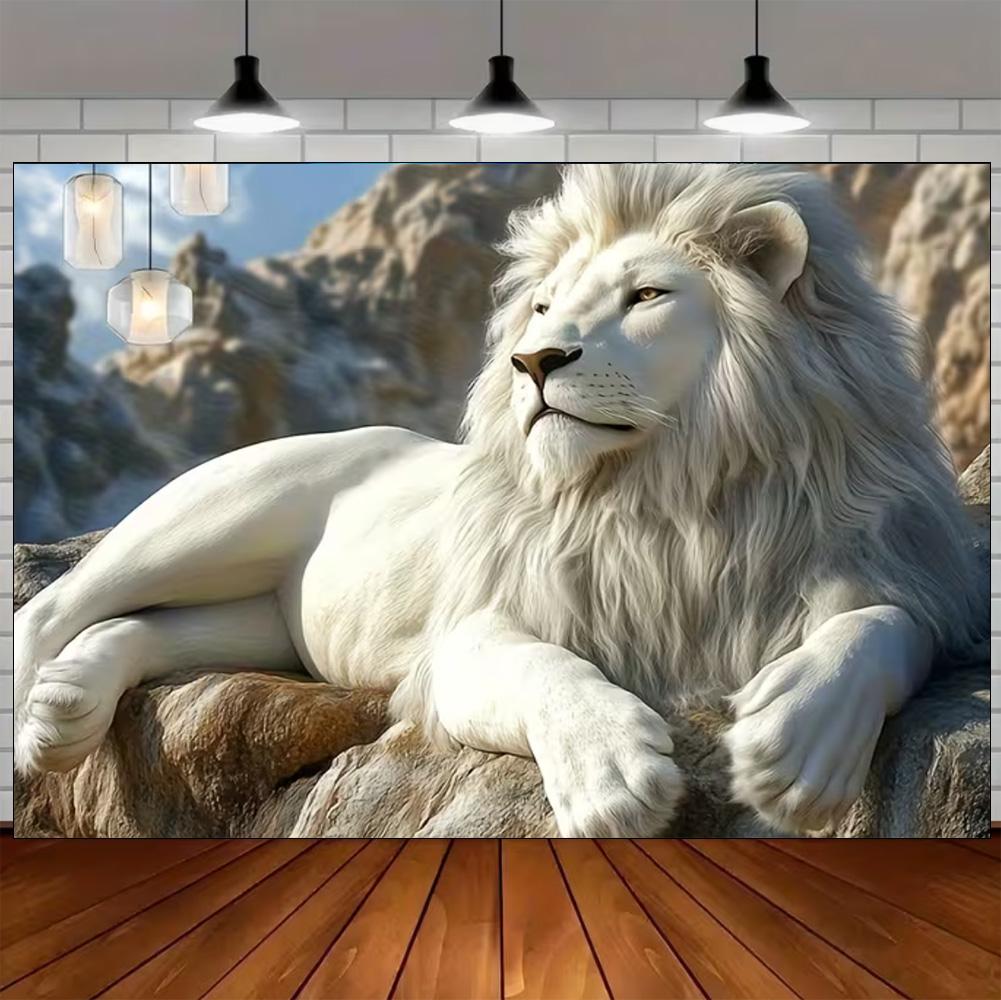 Luxury White Lion Backdrop Supplies White and Gold Regal Animal Background Birthday Photozone Party Decoration Photography Props