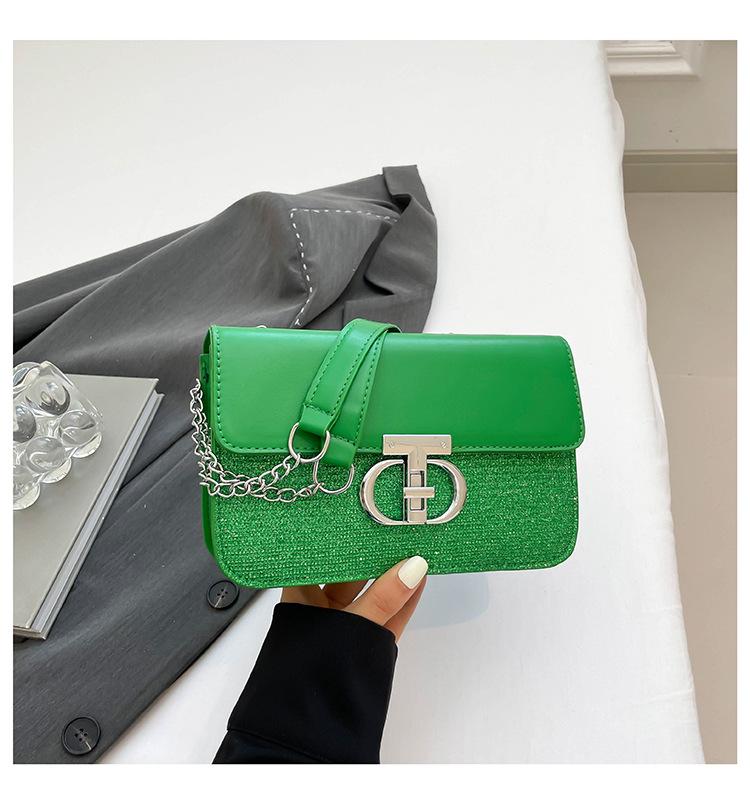 Solid Color Women's New Trendy Light Luxury Lock Fashionable Summer Chain Crossbody Shoulder Small Square Bag