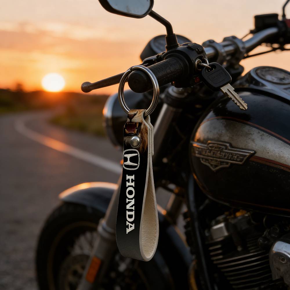 For Honda PU Leather Motorcycle Keychain Universal Motorbike Key Ring Holder For Riders Men Gift KC3