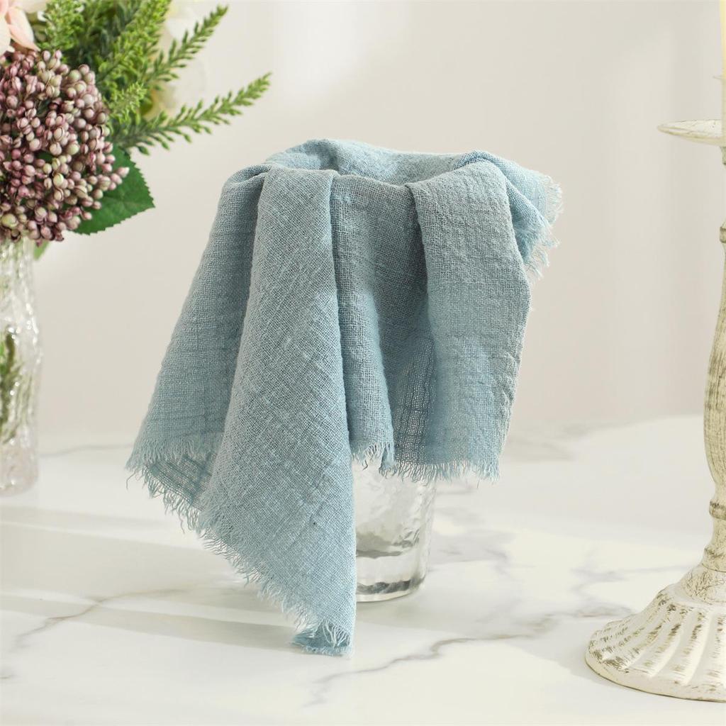6pcs 32x32cm 100% Cotton soft beige Gauze C Wedding Napkins Reusable Blue Trim Tea Towel Rustic Retro Burrs napkins For Dinner,Party,Weddings
