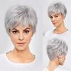 European and American Style Women Synthetic Fiber Short Straight Wig Elderly Women's Daily Use Natural Looking Mixed Gray Wig with Bangs