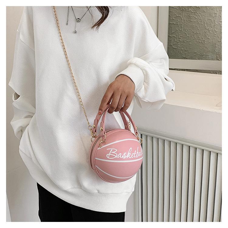 Trendy Letter Chain Basketball Bag New Fashion Korean Style Solid Color Simple Handheld Shoulder Bag for Women