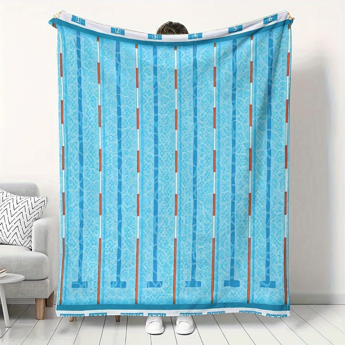 Modern Blue & White Geometric Pool Print Flannel Blanket All-Season Cozy Soft Throw Blanket for Sofa Bed Nap Travel Home Decor 75x90cm