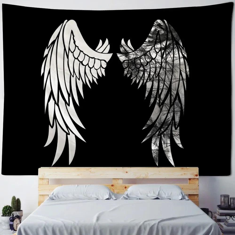 Черно-белые цветные крылья Декоративный гобелен Украшение стены для дома Офис Гостиная — фото 8