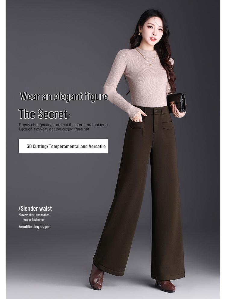 Women's High-Waisted Velvet Wool Wide-Leg Pants - Autumn/Winter 2026 Fashion - Loose, Straight-Leg Casual Versatile Trousers