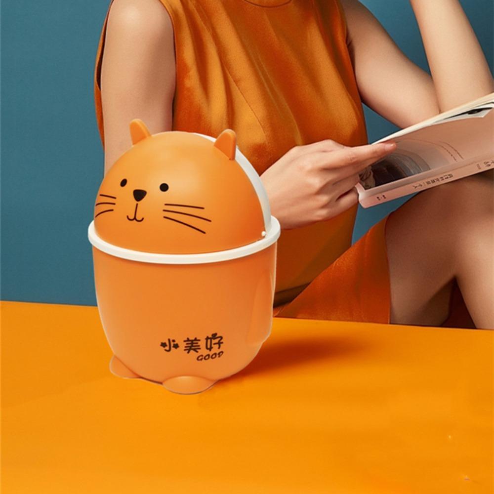 Kawaii Cartoon Cat Trash Can Portable Garbage Storage Bin Paper Basket Desktop Waste Box  Bedroom
