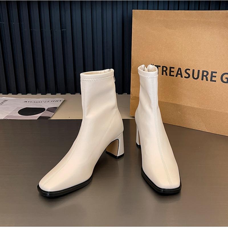 Fashion Winter White Wool Snow Boots Women's Thickened Fleece-lined Mid-calf Boots Thin Heel Square Toe Cotton  Shoes for Women