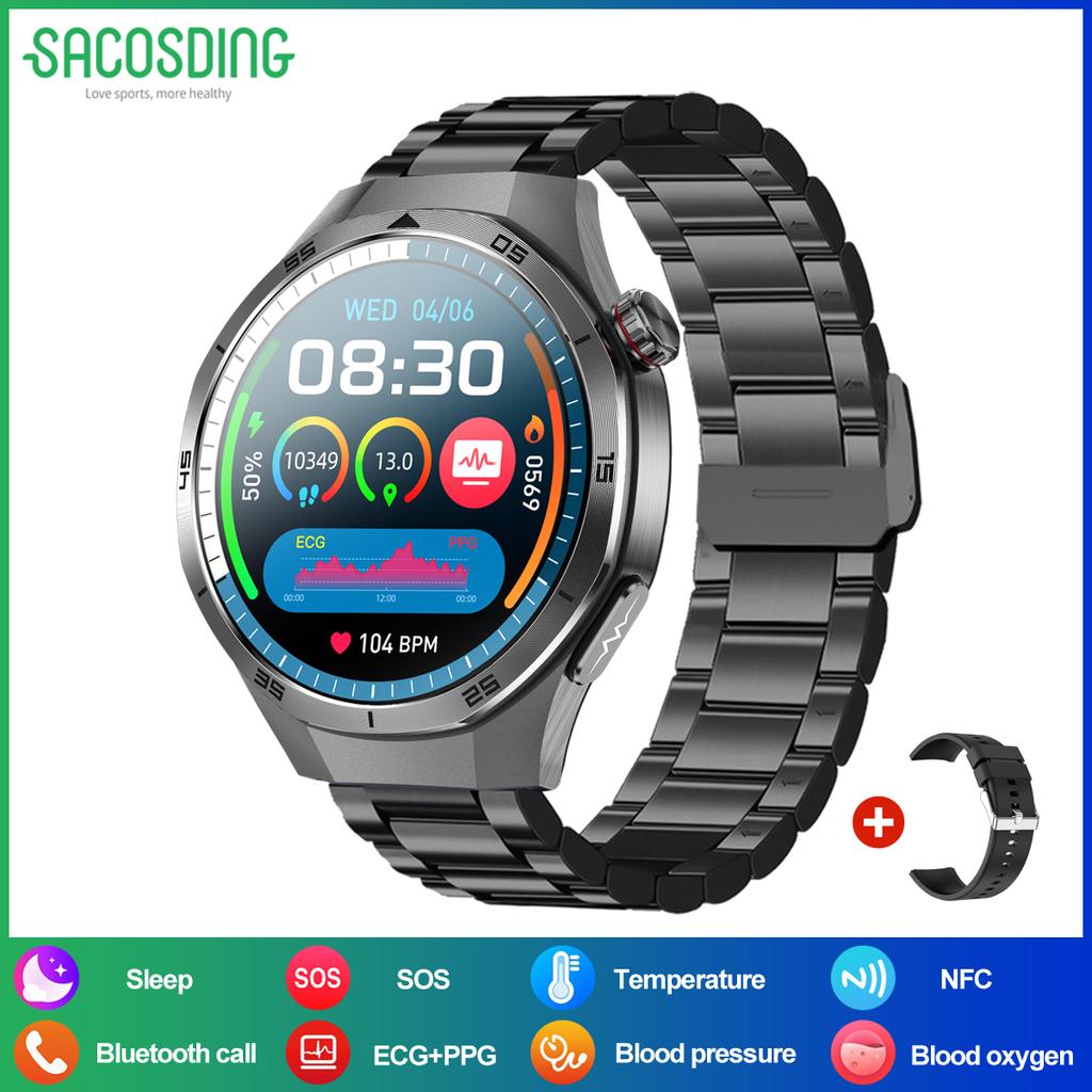 SACOSDING  Smart Watch AMOLED Screen IP68 Waterproof Bluetooth Call Man  NFC Smartwatch