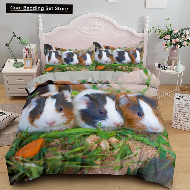 3D Marsvin Påslakan King Queen Härligt Hamster Sängklädesset För Barn Pojke Flicka Djur Husdjur Mus 2/3 Delar Polyester Täcke