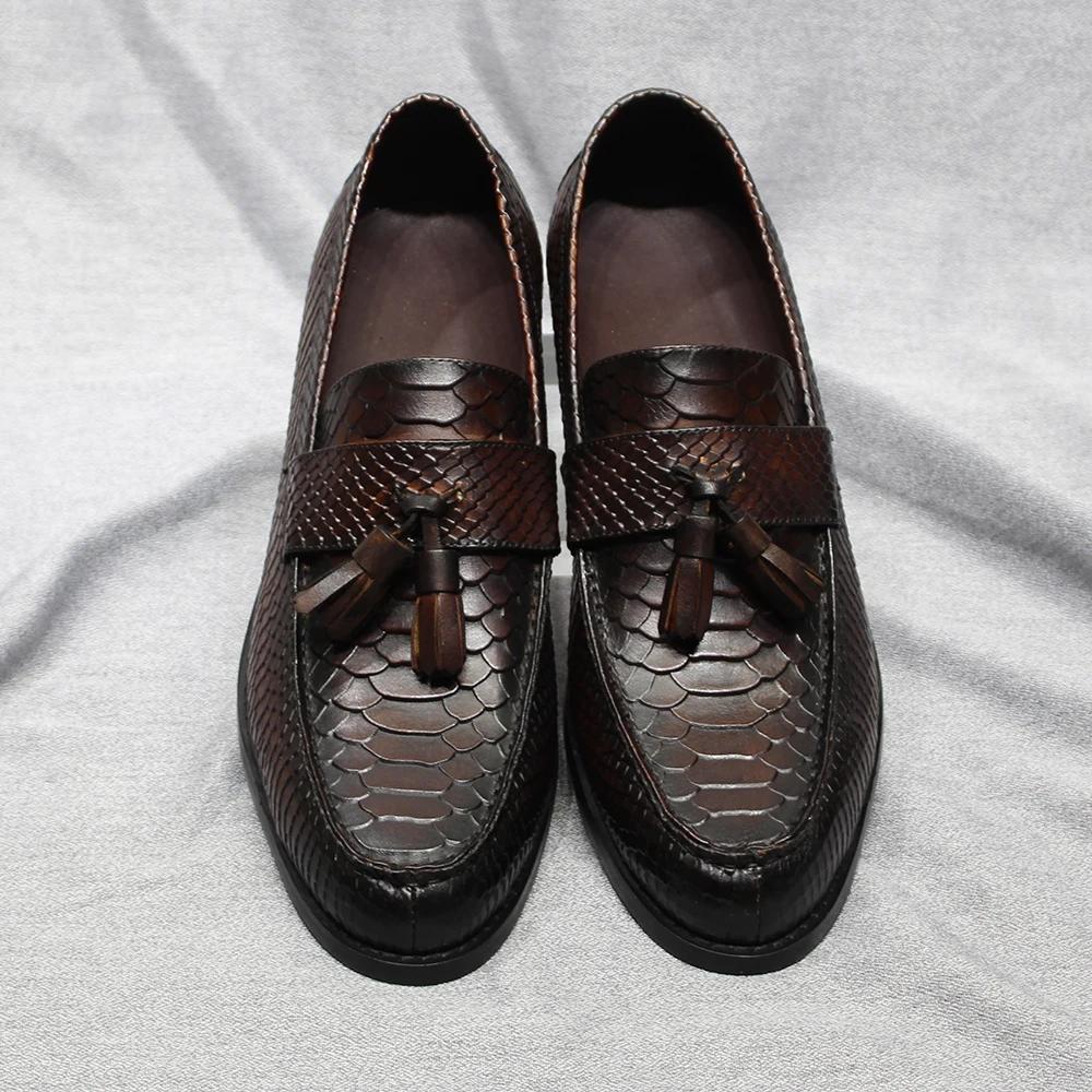 Fashion Italian Style Men's Tassel Loafers Genuine Leather Snake Pattern Slip On Wedding Party Office Dress Shoes for Men Casual Loafers