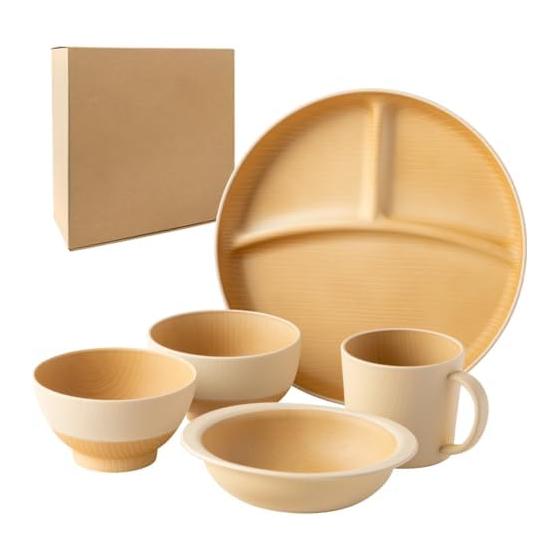 Kano Kids tableware, gentle colors, antibacterial food education set 50 [Kinari color], dishwasher safe, unbreakable, antibacterial coating, made in