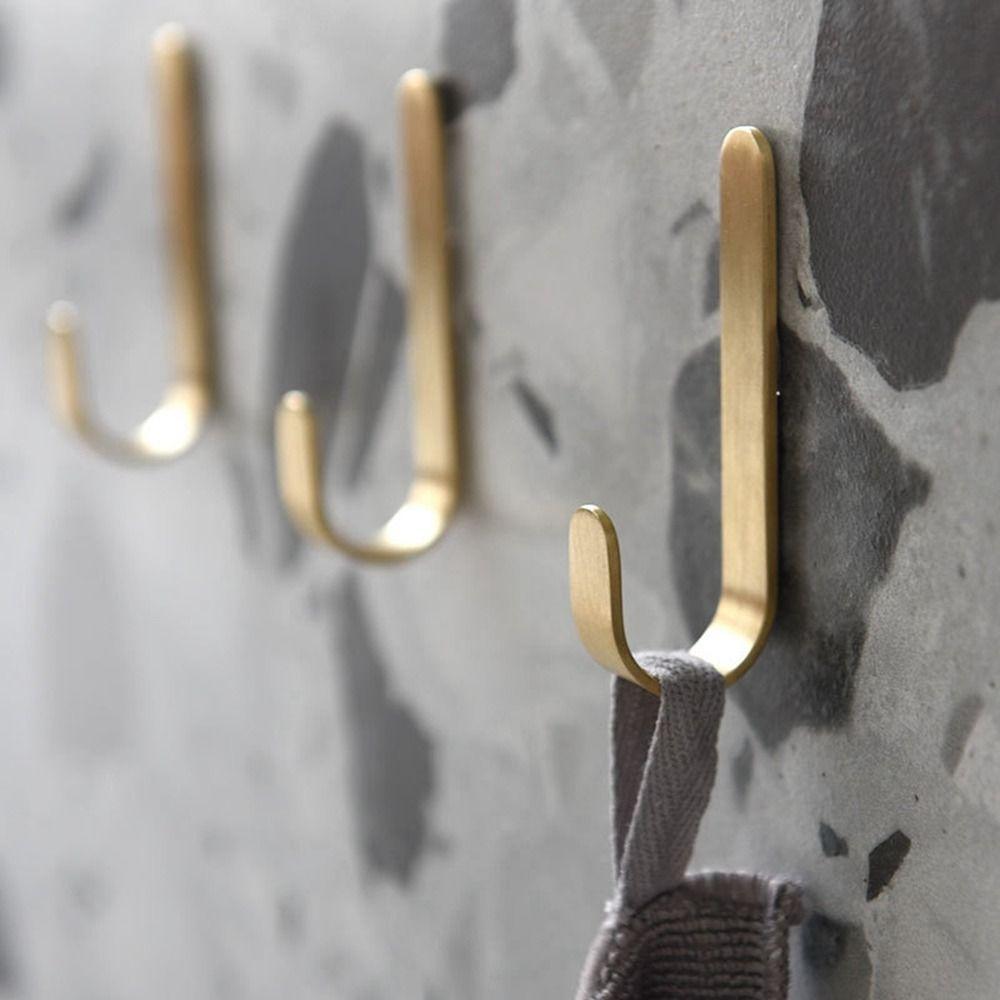Wall Mounted Brass Wall Hook Gold J Shaped Key Holder Bathroom Kitchen Accessories Behind-door