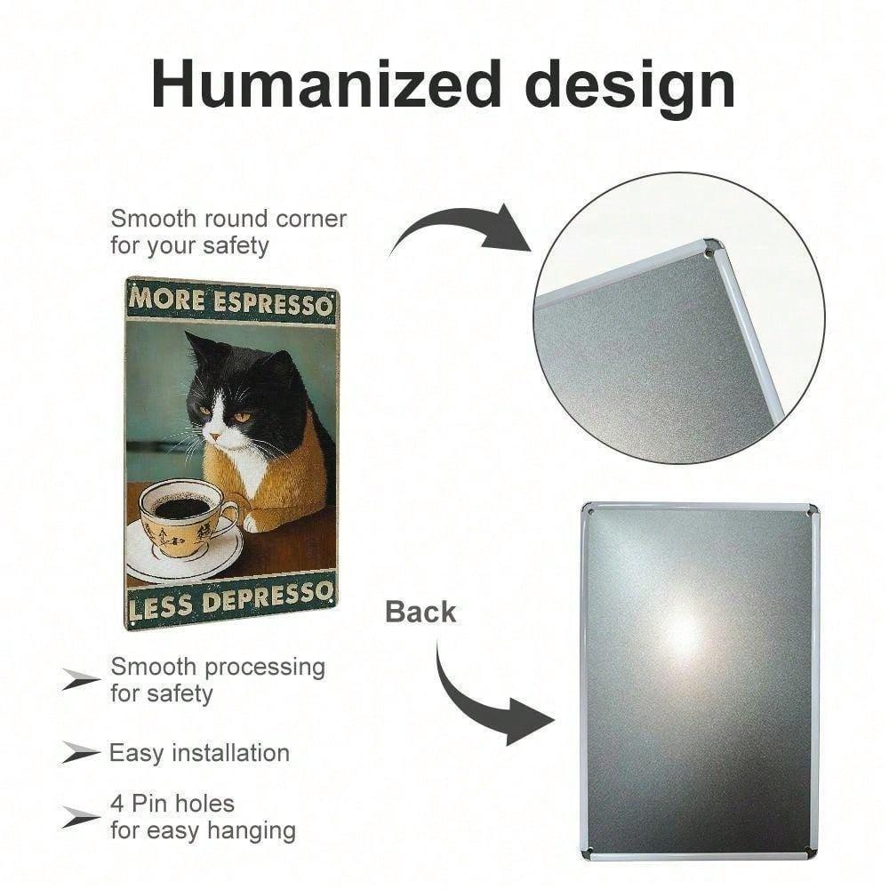 Vintage More Espresso Less Depression Metal Wall Art Weatherproof Rustproof UV Resistant 2D Flat Unframed Poster Durable Tin Sign