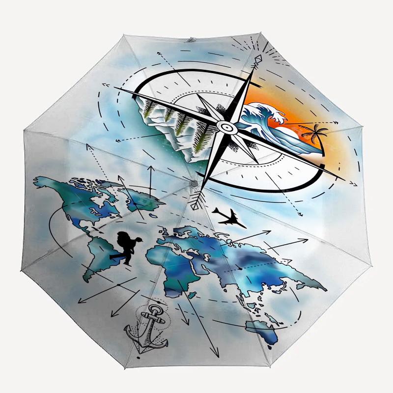 1pc Global Exploration and Navigation Umbrella with Plastic Handle, Suitable for All Seasons Outdoor PT376