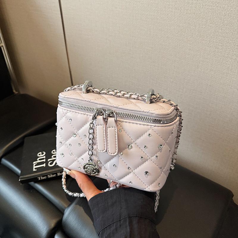 

Rhombus chain messenger bag women s bag new fashion niche design popular box bag фиолетовый