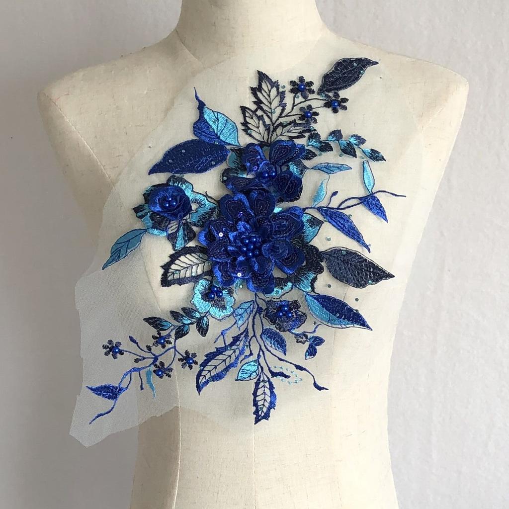 Three-Dimensional Sequins Flower Beads Mesh Yarn Embroidery Cloth Sticker Patch Hole Clothes Decoration Accessories Handmade Diy