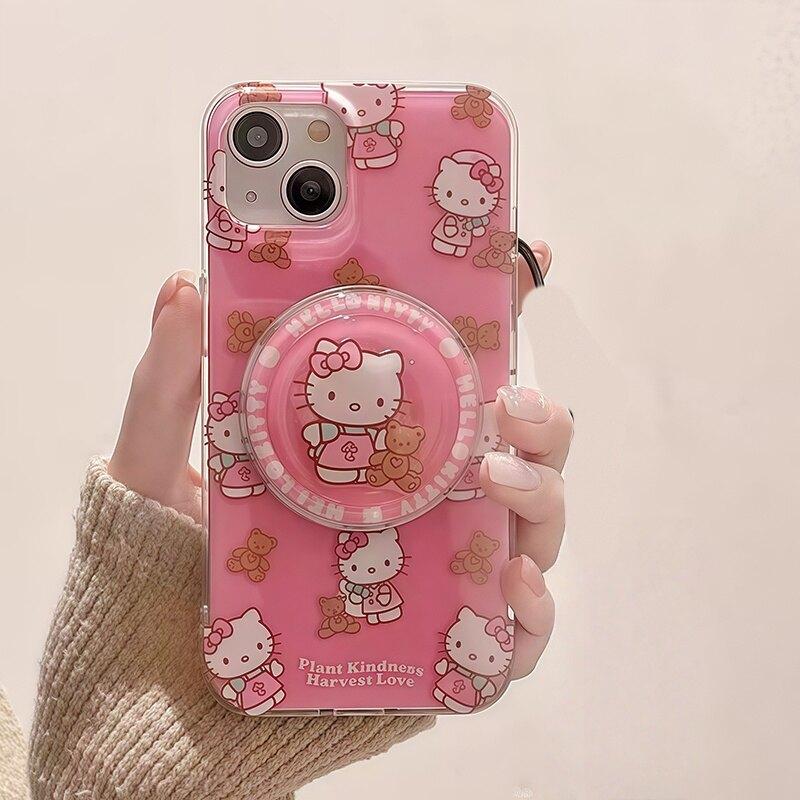 Magnetic Hello Kitty Bracket Phone Casing For Iphone 17 16 Pro Max 17 Air 15 14 12 13 11 Pro Max 16 12 13 Mini Plating Case