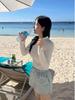 Women's Korean Style Slimming 3-Piece Swimsuit Set: Long Sleeve, Shorts, Sunscreen.