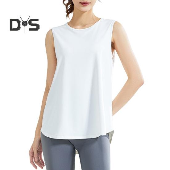 

Женский жилет, дышащая сетчатая спинка, свободный крой, дизайн с морщинами, топы, однотонный гладкий тканевый спортивный жилет для йоги L белый