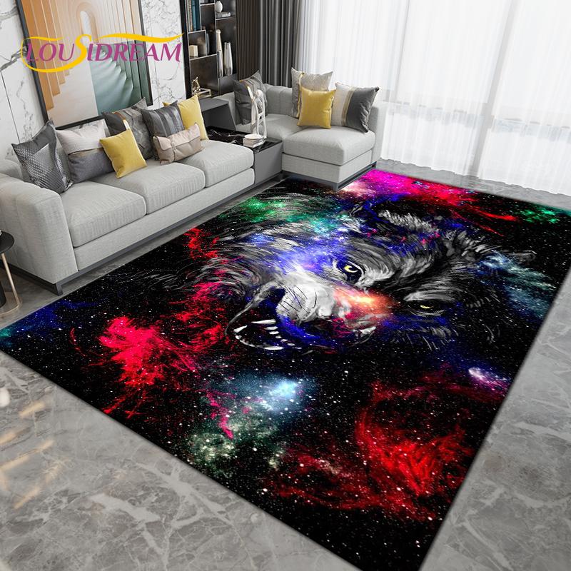 Cartoon Tiger Lion Wolf Animal Area Rug,Carpet Rug for Living Room Bedroom Sofa,Doormat Kitchen Bathroom Non-slip Floor Mat Gift
