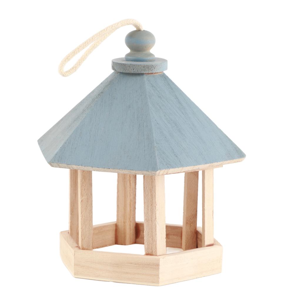 Outdoor Wooden Birds House Shaped Feeder Food Container with Hang Rope for Garden Park