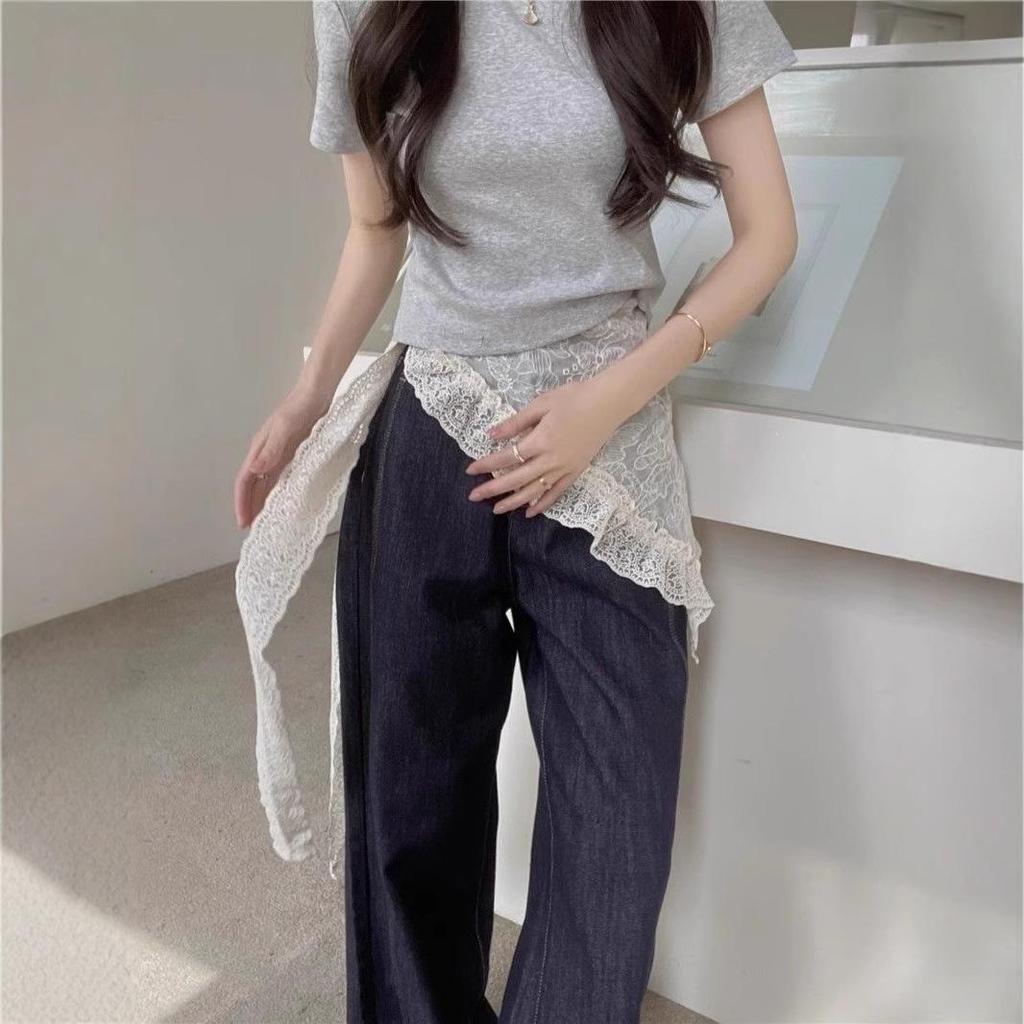 Retro Lace Trim Layered Midi Skirt for Women - Summer 2025 Sweet Style with Butt Cover Panel and Triangle Scarf